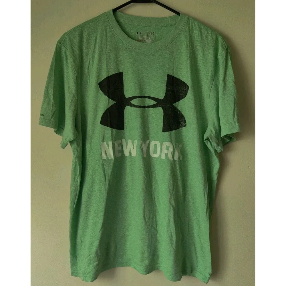 Under Armor Heat Gear Men's L Loose T-shirt New York Green/Black Cotton‎ Blend